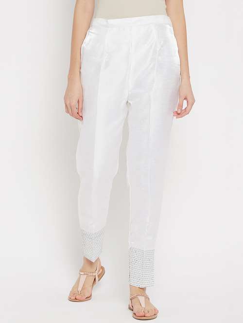 white solid mid rise trouser - 18249488 -  Standard Image - 0