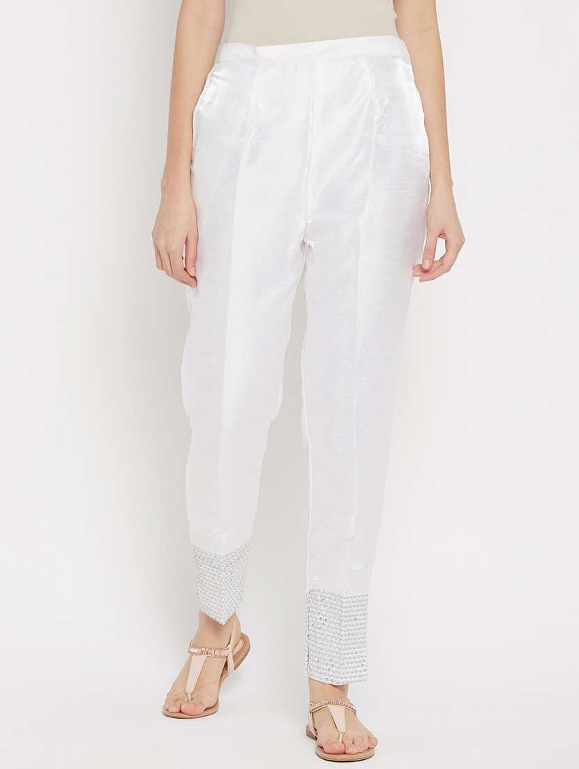 white solid mid rise trouser - 18249488 -  Zoom Image - 0