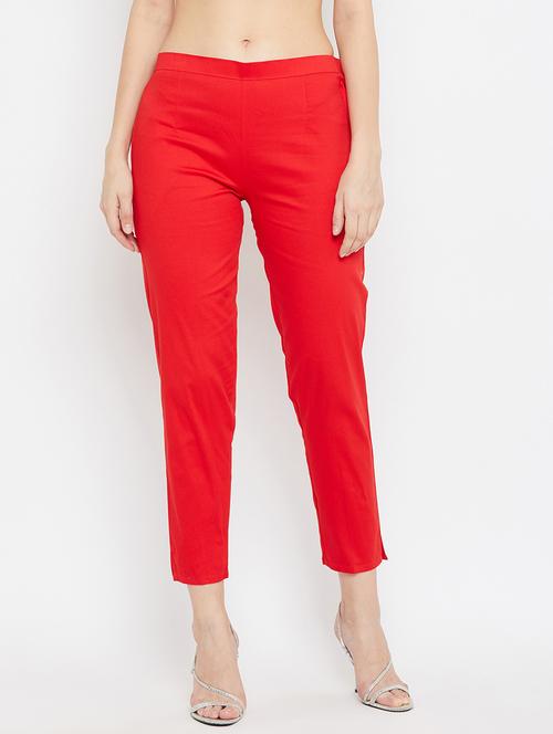 red solid flat front trouser - 18249501 -  Standard Image - 0