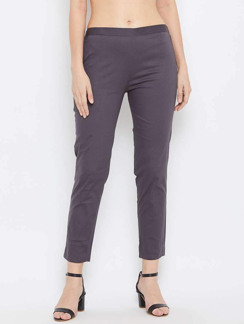 grey solid cigarette pants trouser