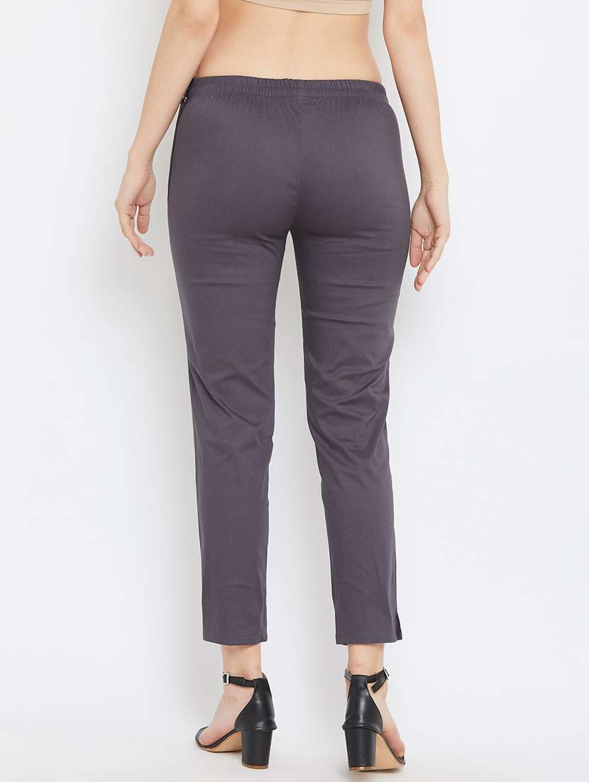grey solid cigarette pants trouser - 18249502 -  Standard Image - 1