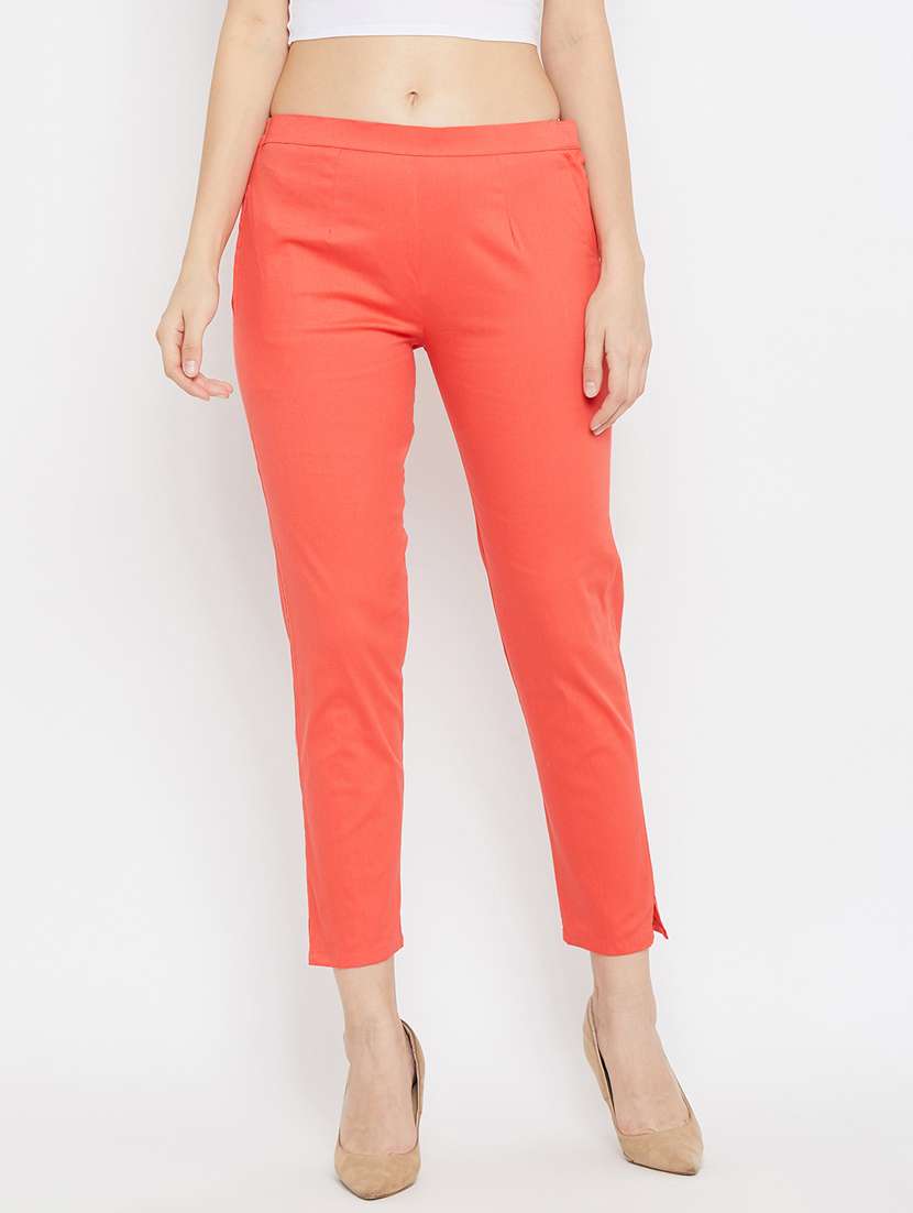 peach solid flat front trouser