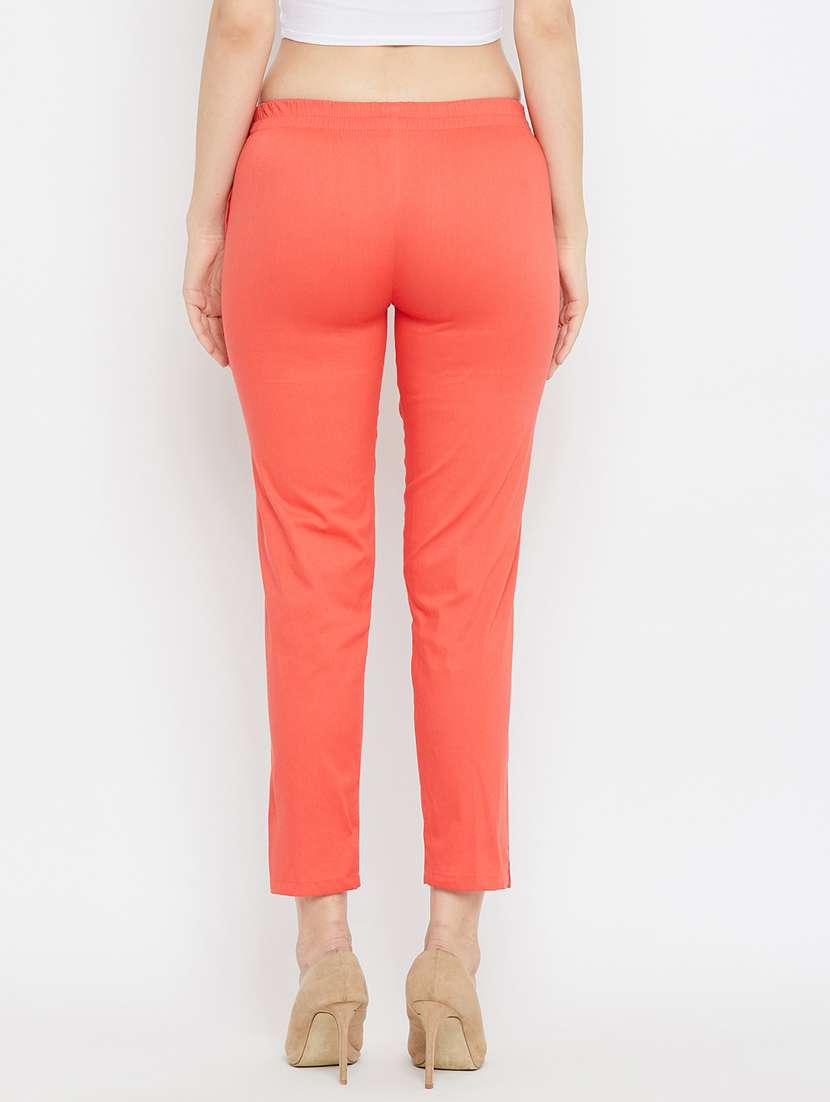 peach solid flat front trouser - 18249508 -  Standard Image - 1