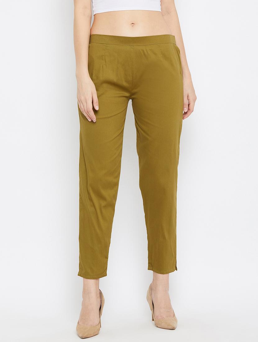 olive solid cigarette pants trouser