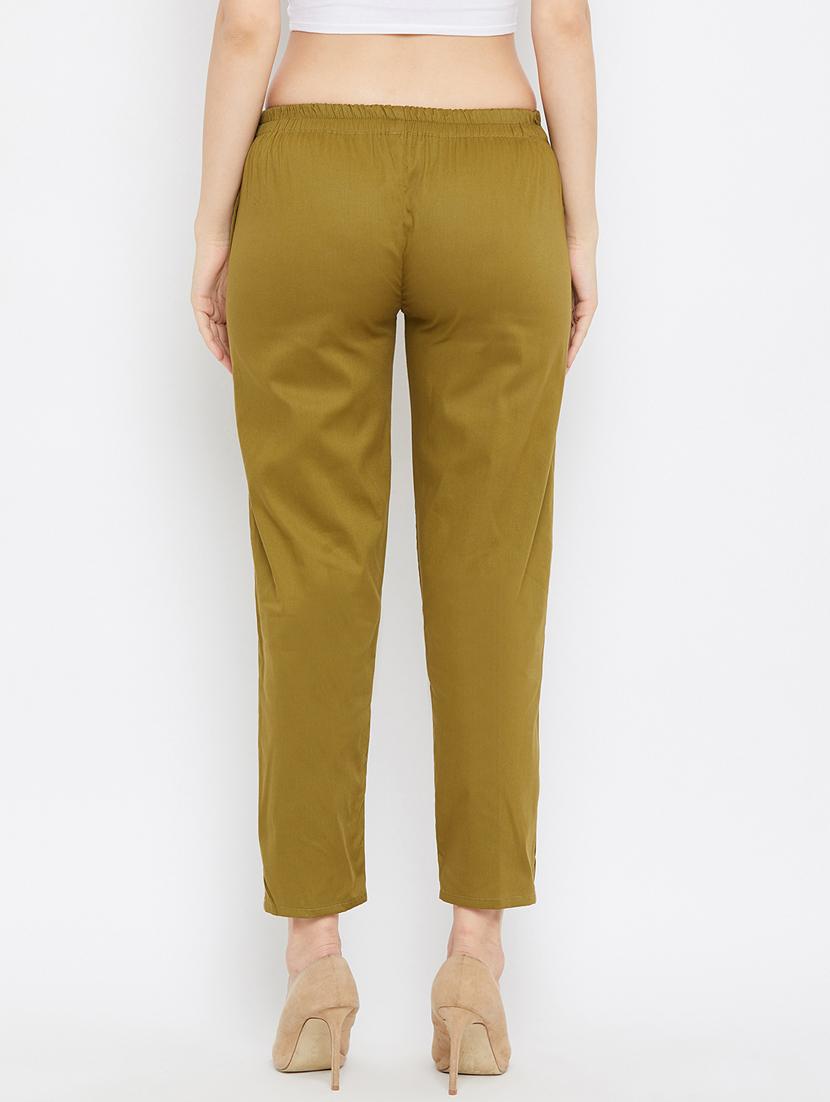 olive solid cigarette pants trouser - 18249509 - Standard Image - 1