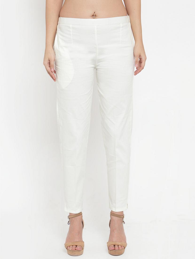 white solid flat front trouser - 18249514 -  Zoom Image - 0