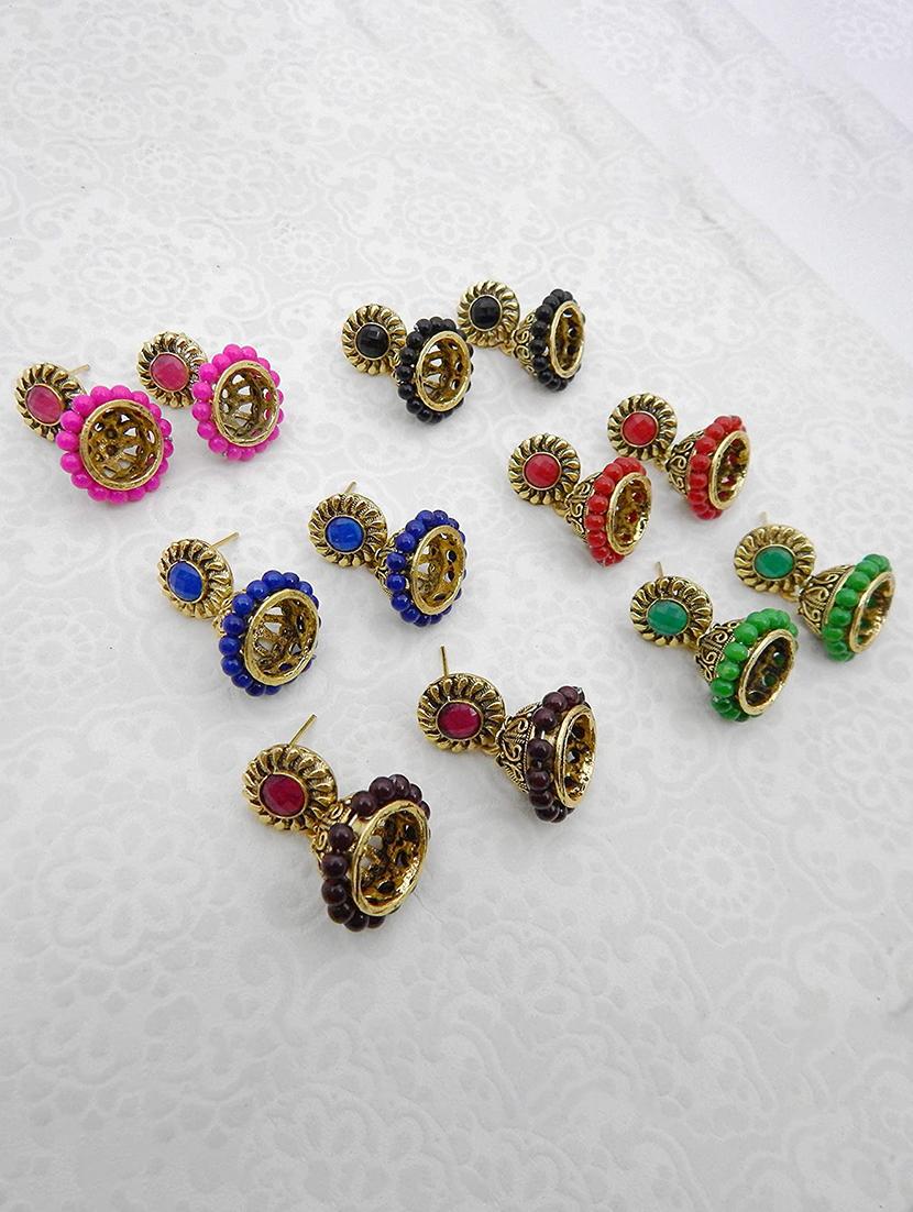 multi colored  designer 6 pairs of jhumka earrings - 18250066 -  Zoom Image - 0