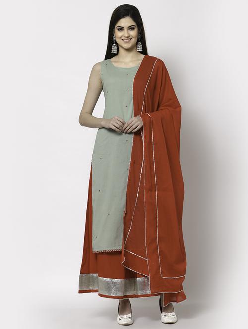 women mirror work sleeveless kurta palazzo with dupatta set - 18250184 -  Standard Image - 0