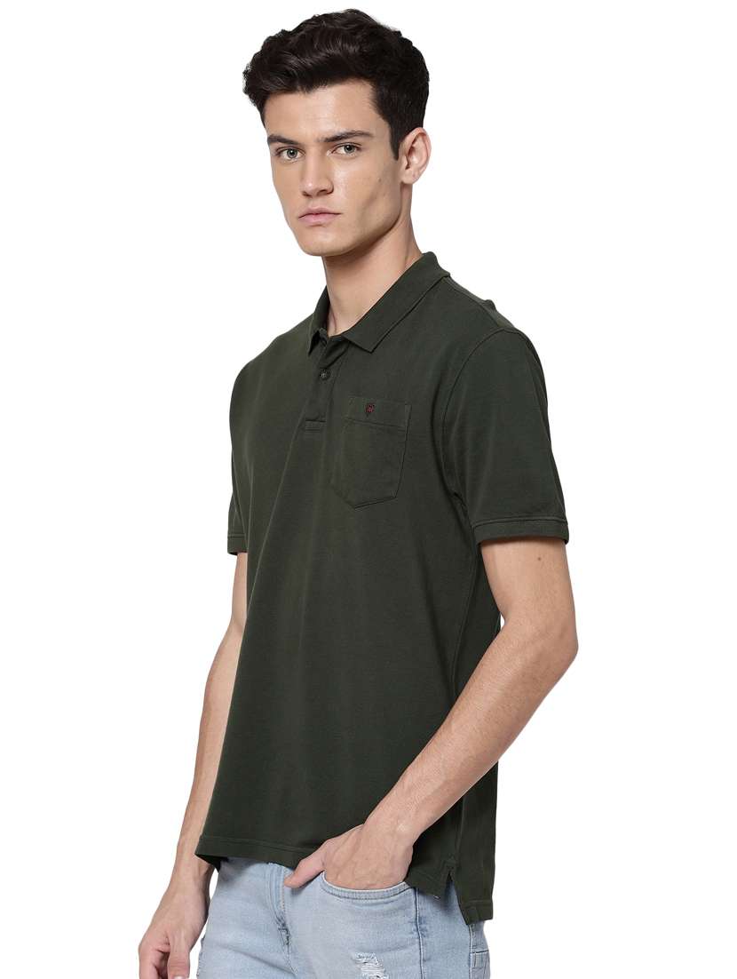 olive green solid polo t-shirt - 18250337 -  Standard Image - 1