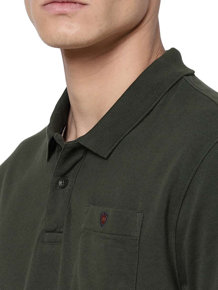olive green solid polo t-shirt - 18250337 - Standard Image - 4