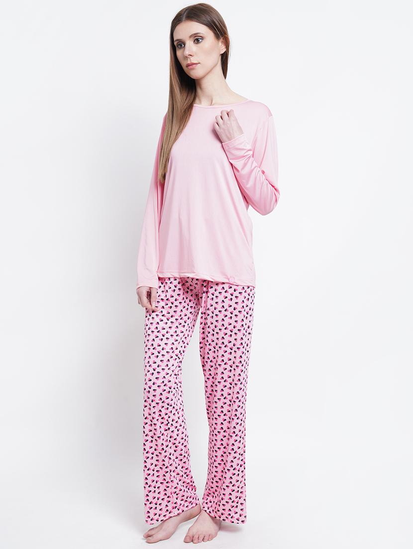 round neck printed nightwear pajama set - 18250365 -  Standard Image - 1