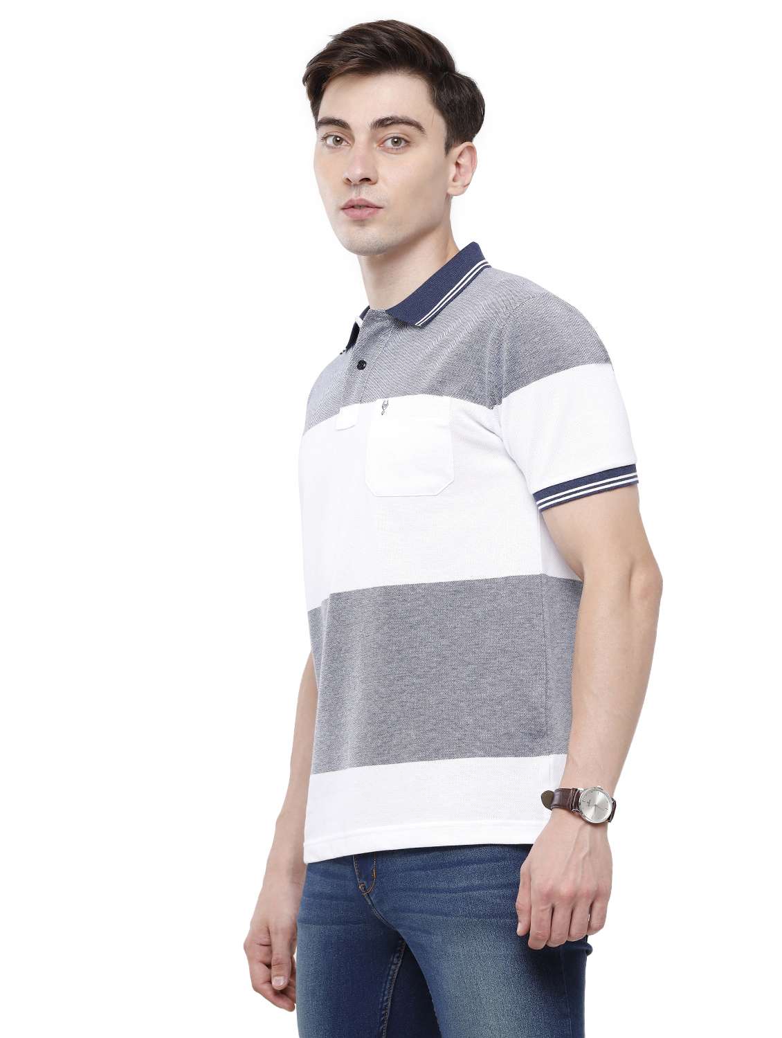 blue striped polo t-shirt  - 18250432 -  Standard Image - 1