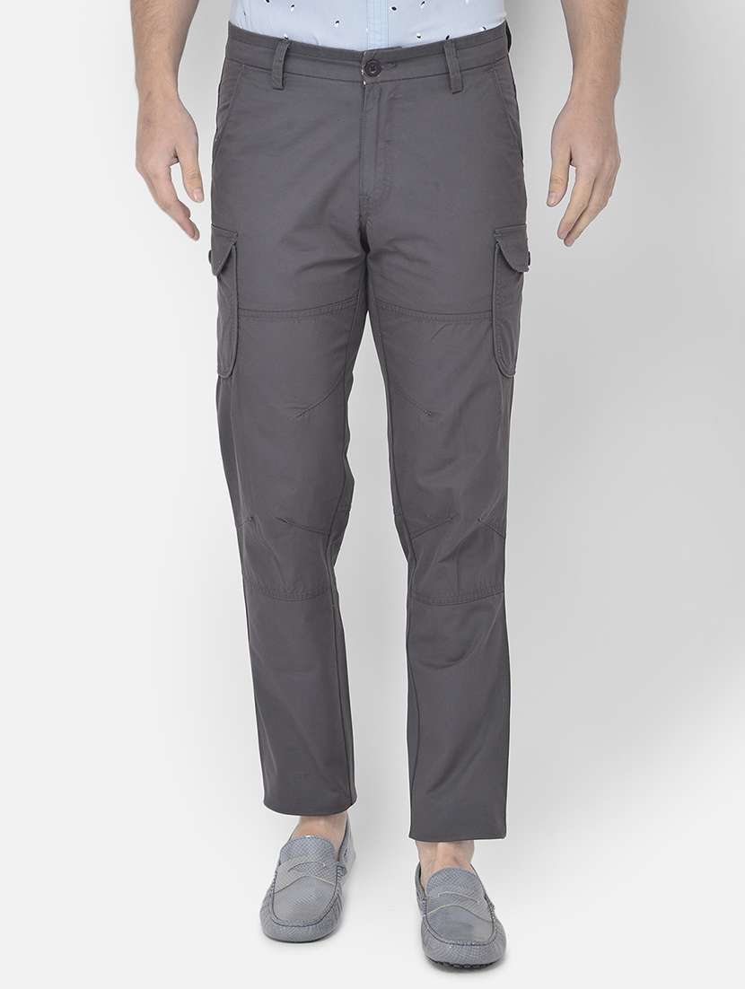 grey solid cargos casual trouser