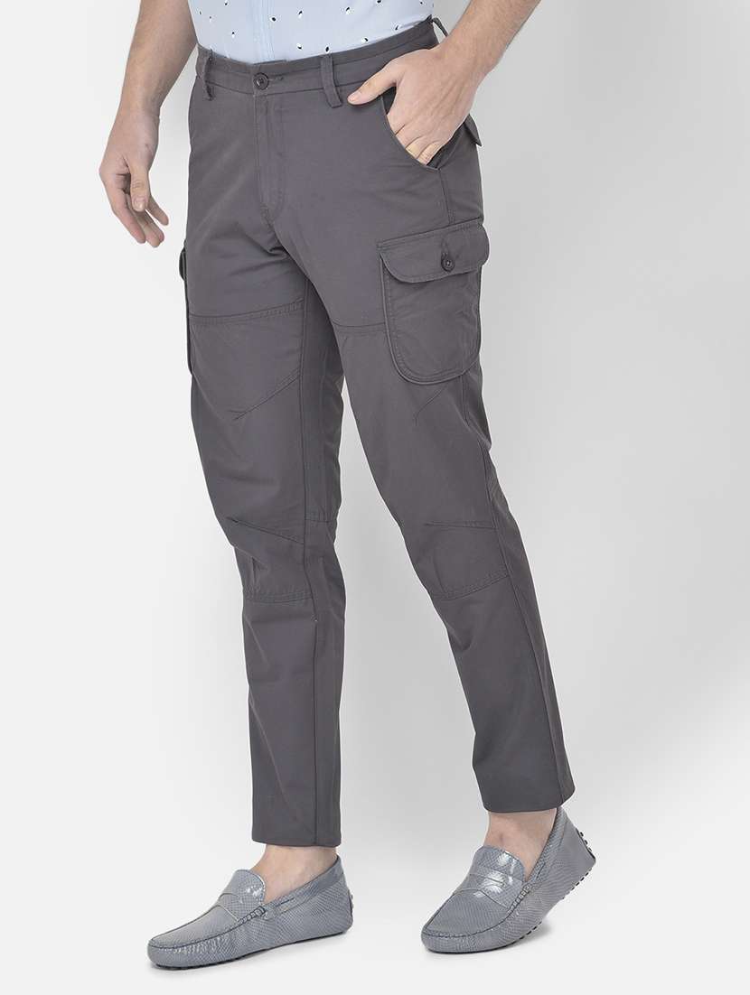 grey solid cargos casual trouser - 18250569 -  Standard Image - 1