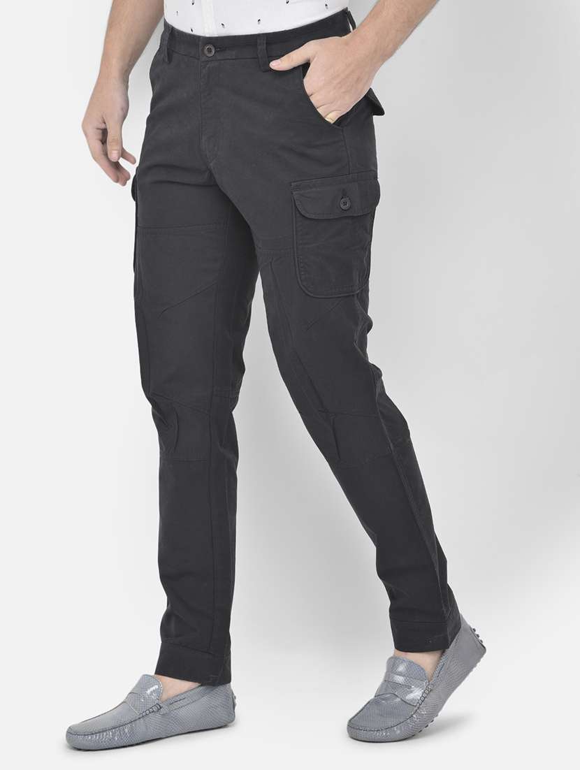 navy blue solid cargos casual trouser - 18250571 -  Standard Image - 1