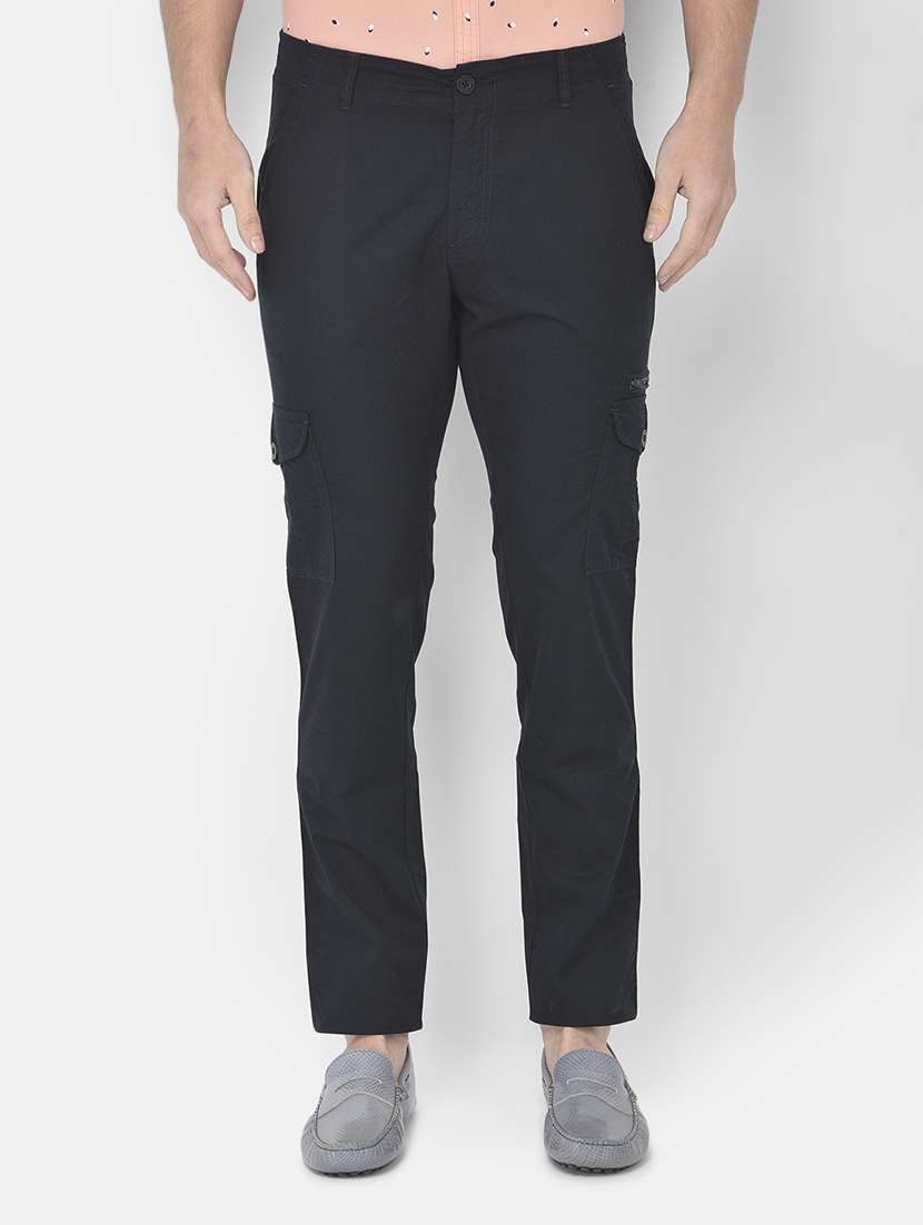 navy blue solid cargos casual trouser
