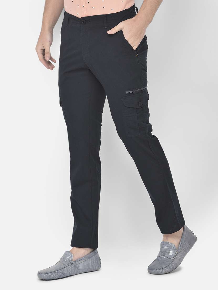 navy blue solid cargos casual trouser - 18250574 -  Standard Image - 1