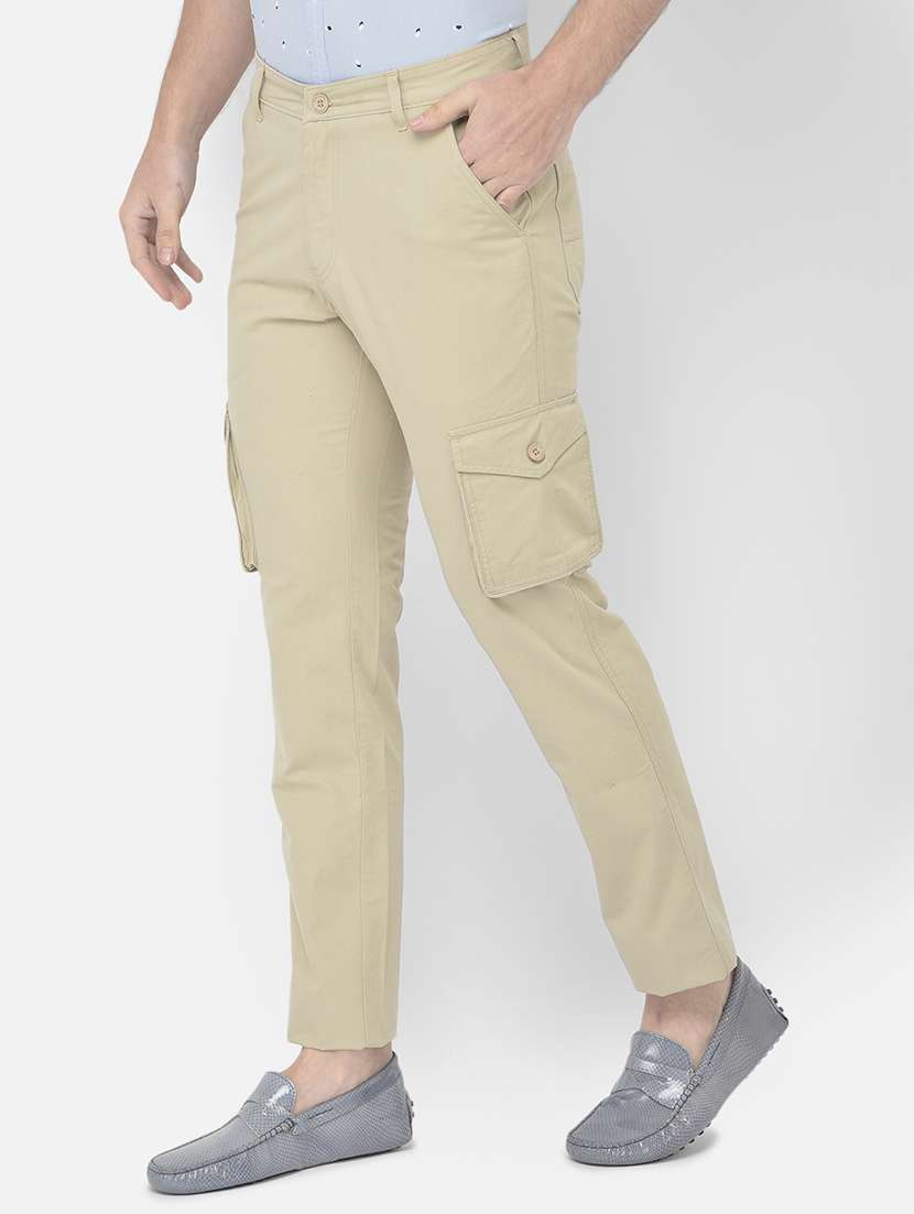 beige solid cargos casual trouser - 18250585 -  Standard Image - 1