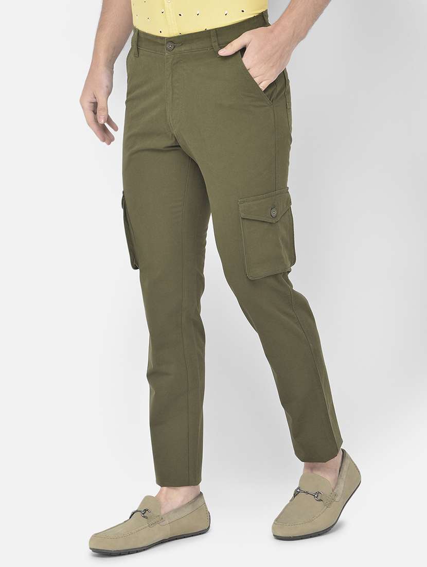 green solid cargos casual trouser - 18250586 -  Standard Image - 1