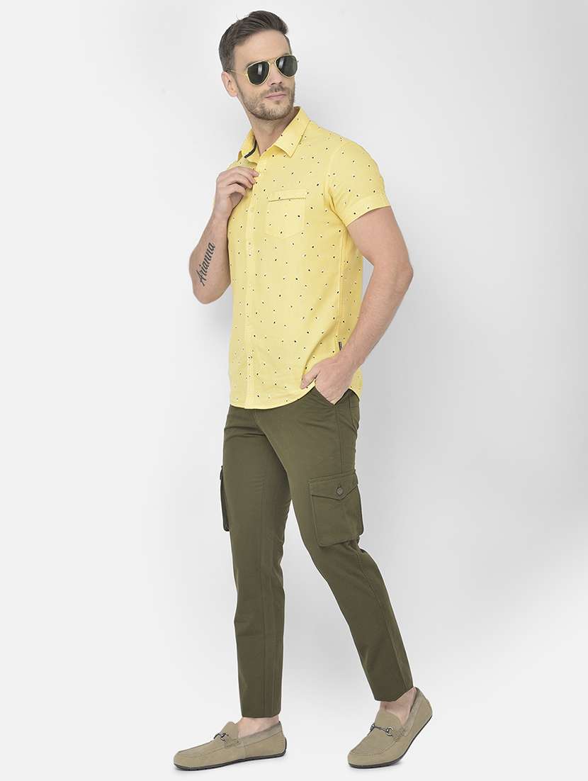 green solid cargos casual trouser - 18250586 -  Standard Image - 4