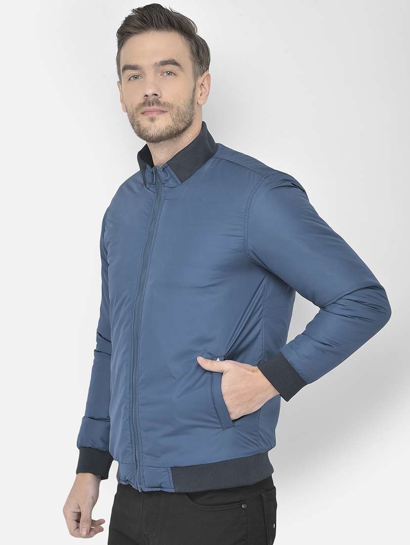 blue solid bomber jacket - 18250615 - Standard Image - 1