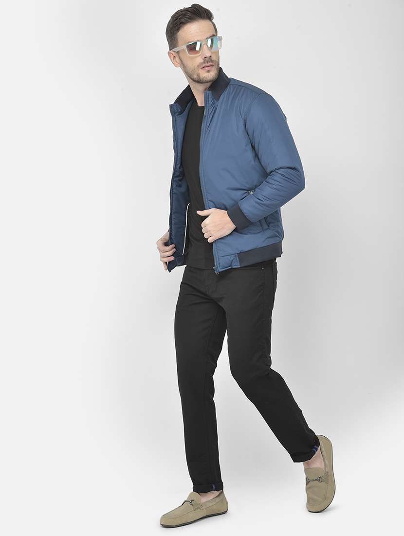 blue solid bomber jacket - 18250615 - Standard Image - 4