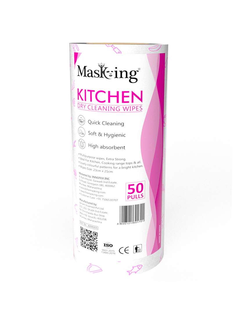 masking kitchen dry cleaning roll wipes towel reusable washable for multipurpose cleaning tissue pink pattern 50 pulls sheet - 18250750 - Standard Image - 1