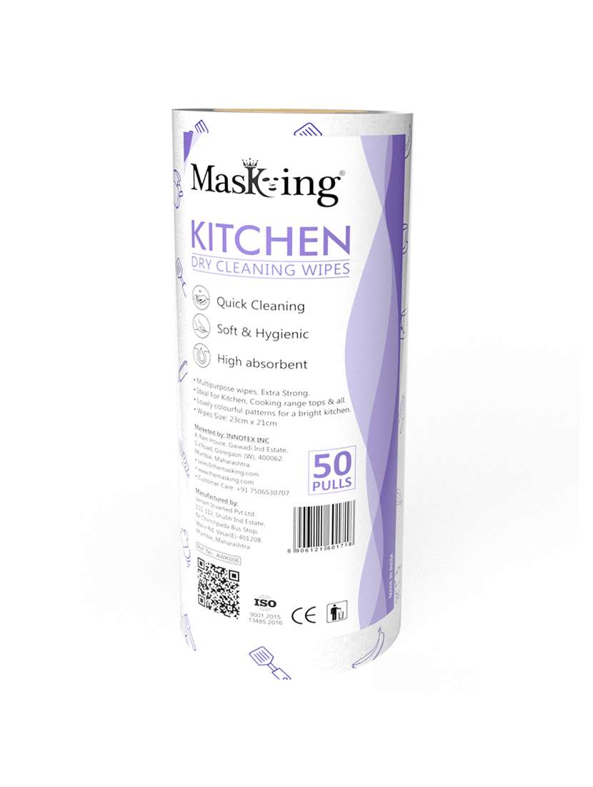 masking kitchen dry cleaning roll wipes towel reusable washable for multipurpose cleaning tissue purple pattern 50 pulls sheet - 18250751 - Standard Image - 1