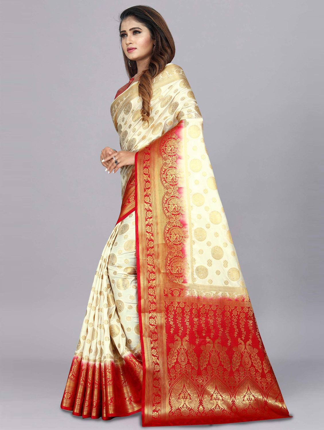 offwhite tussar silk saree with blouse - 18250828 - Standard Image - 1