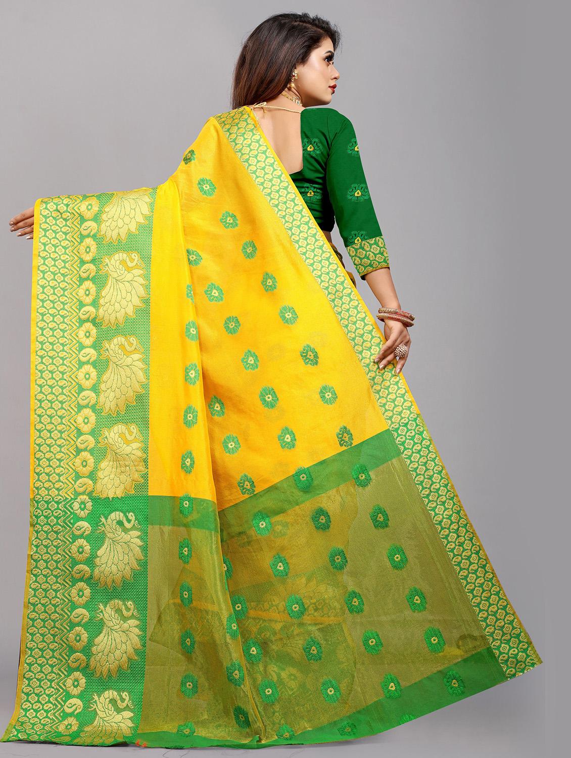 yellow printed saree with blouse - 18250830 - Standard Image - 1