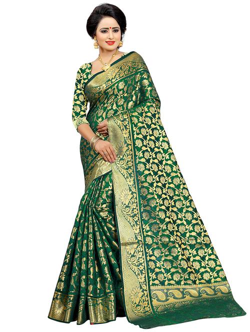 green cotton chanderi saree with blouse - 18250897 - Standard Image - 0