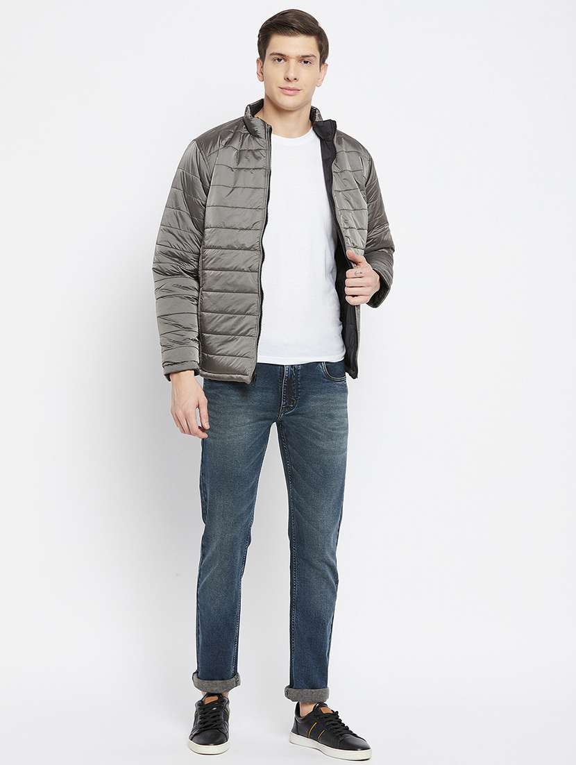grey solid quilted jacket - 18250992 -  Standard Image - 4