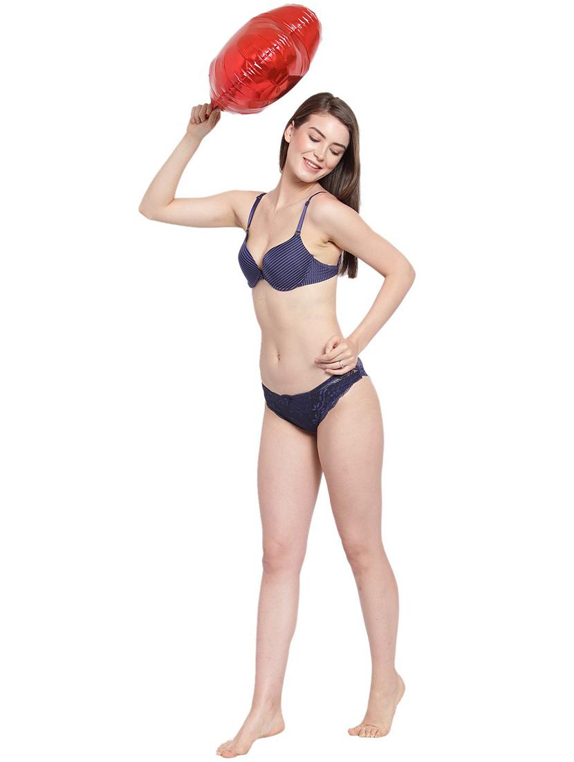 blue striped push up bra - 18251025 - Standard Image - 4