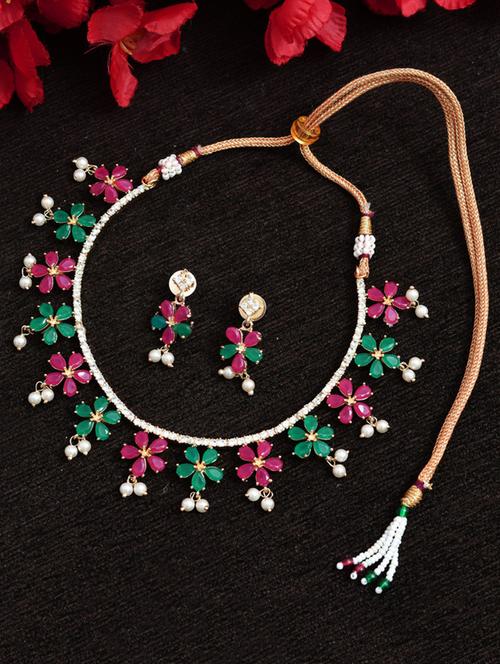 multi colored brass short necklaces with earring - 18251212 - Standard Image - 0