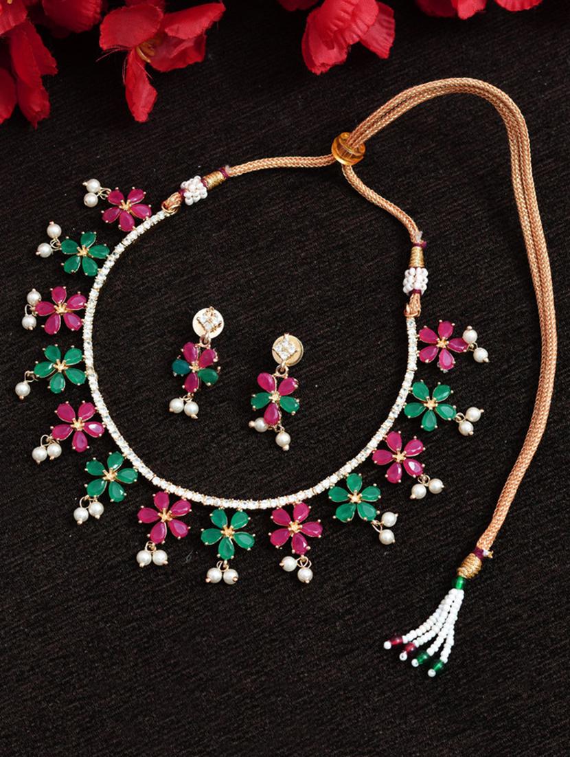 multi colored brass short necklaces with earring - 18251212 - Zoom Image - 0