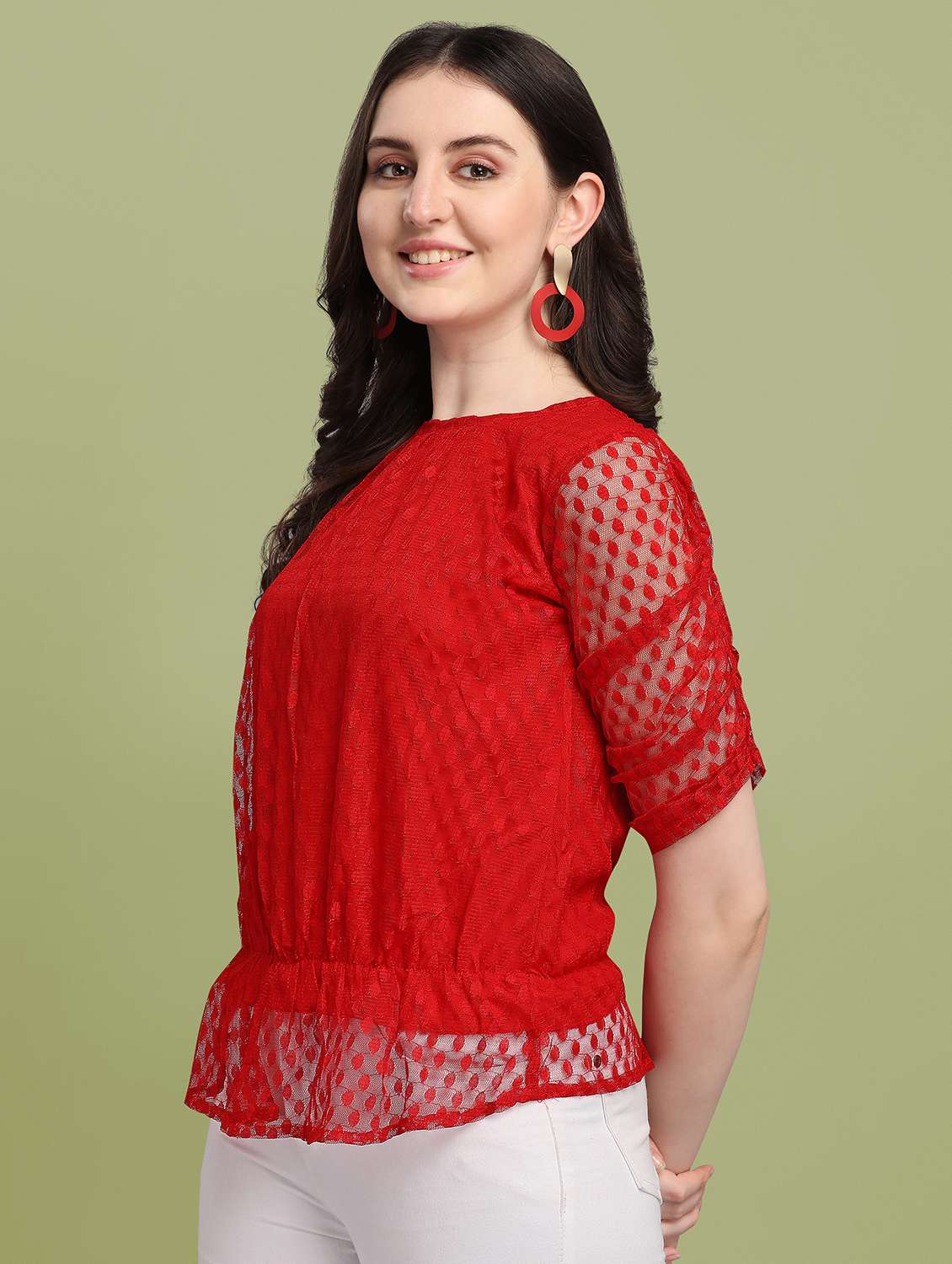 round neck self design  top - 18252070 -  Standard Image - 1