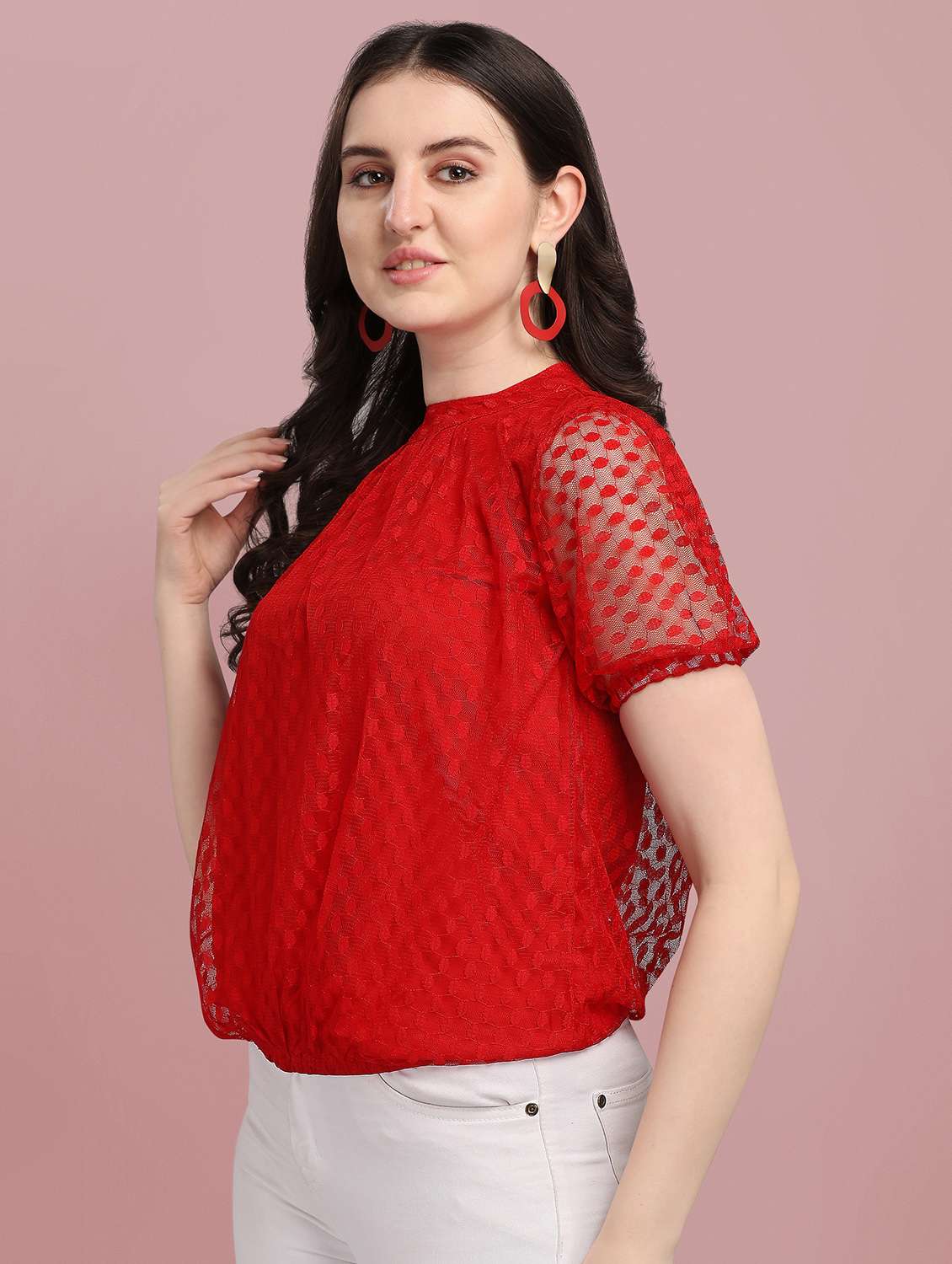 round neck self design  top - 18252076 -  Standard Image - 1