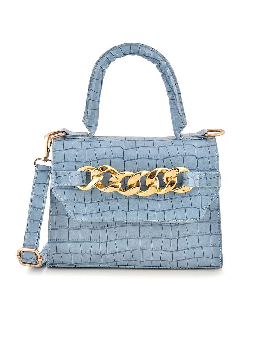 light blue textured structured sling bag