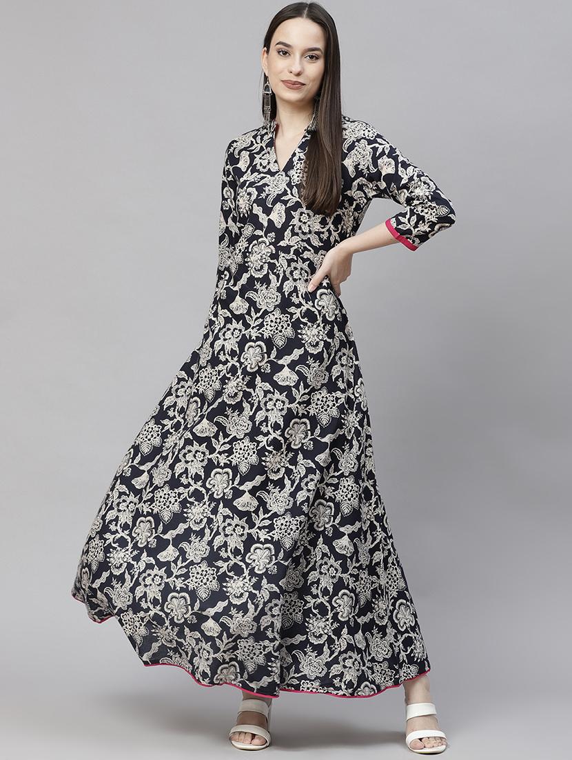 blue printed anarkali kurta - 18253279 -  Standard Image - 1