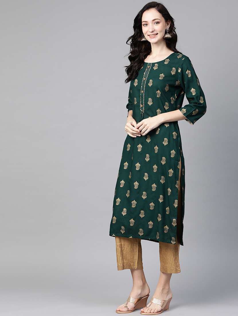 green rayon straight kurta - 18253850 - Standard Image - 1