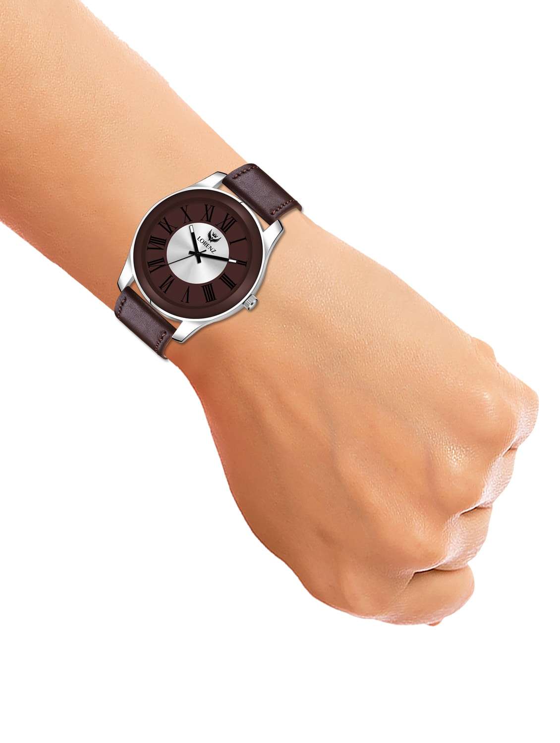 lorenz two tone dial & brown leather strap analogue watch for men | mk-404r - 18253867 -  Standard Image - 4