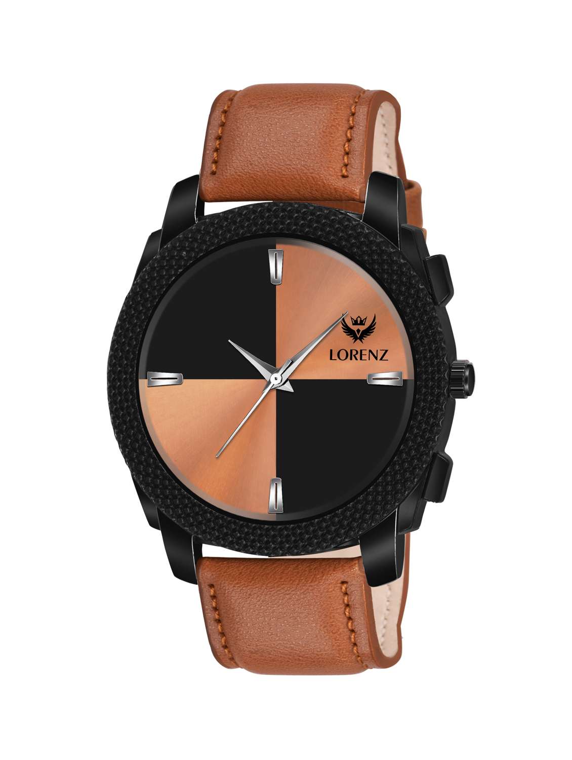 lorenz two tone dial & brown leather strap analogue watch for men | mk-409r