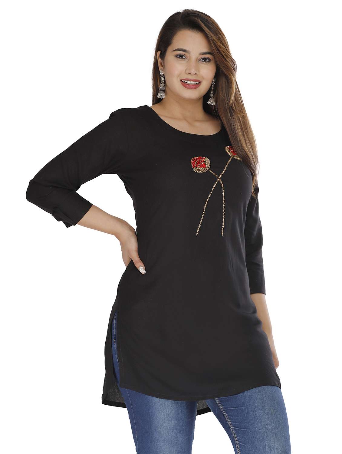 round neck solid tunic - 18254136 -  Standard Image - 1