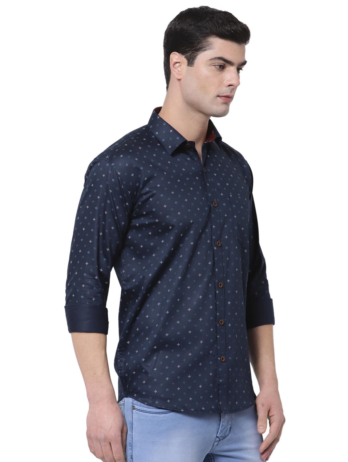 navy-blue printed casual shirt - 18254294 - Standard Image - 1