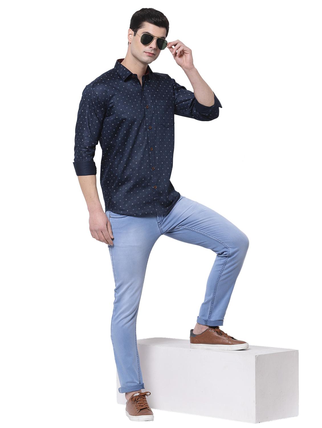 navy-blue printed casual shirt - 18254294 - Standard Image - 4