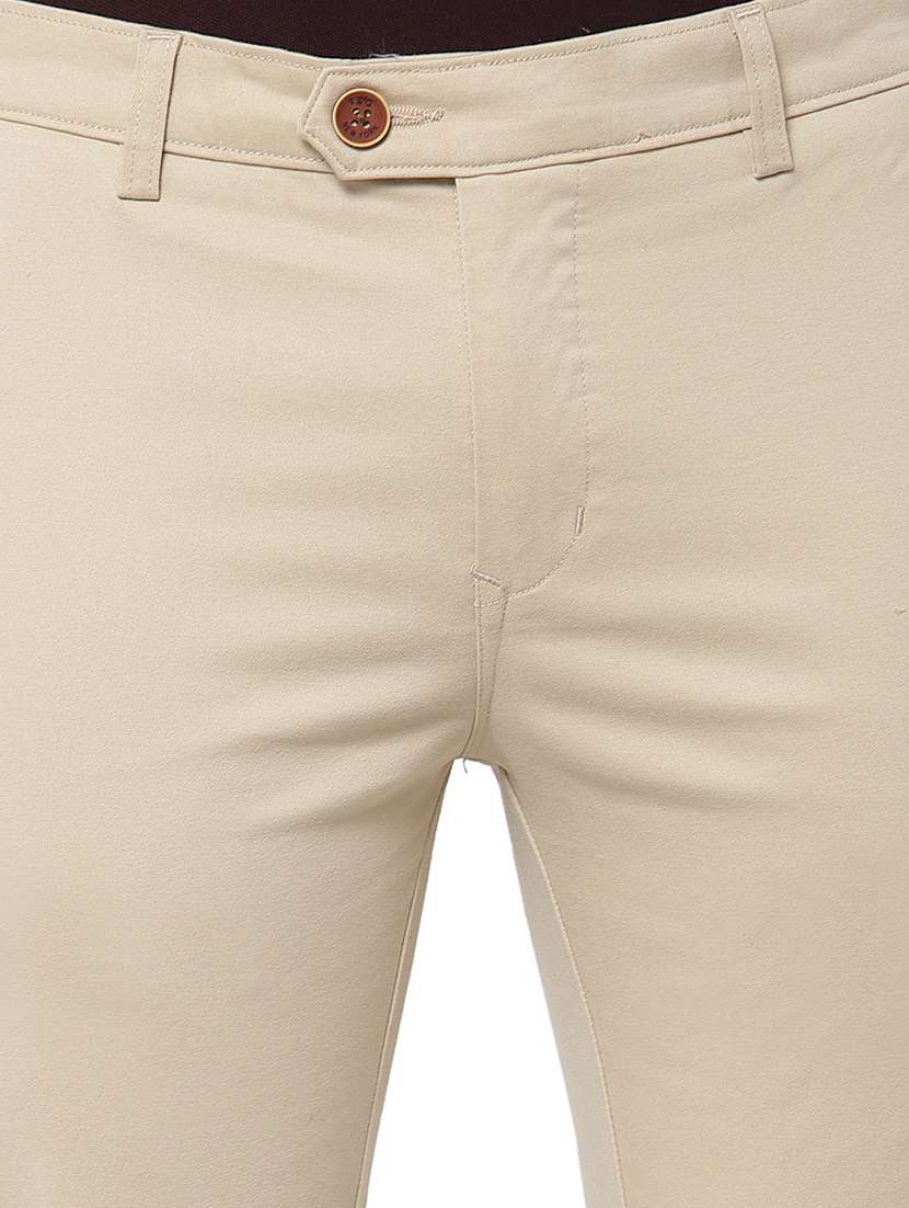 beige solid casual trouser - 18254337 - Standard Image - 4