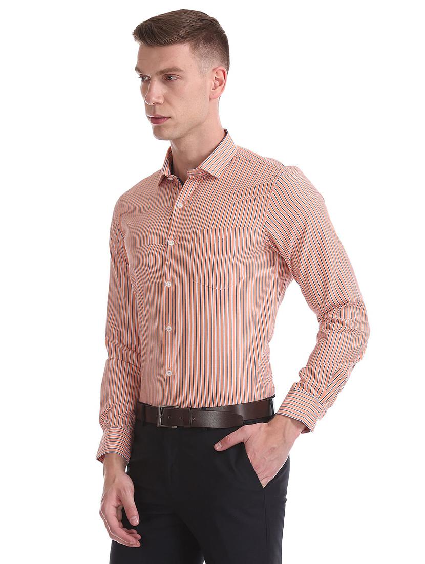 orange striped casual shirt - 18254730 - Standard Image - 1