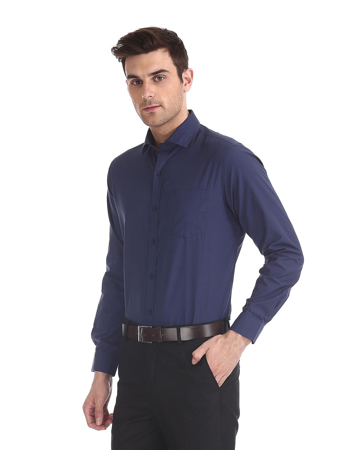 navy-blue solid formal shirt - 18256132 - Standard Image - 1