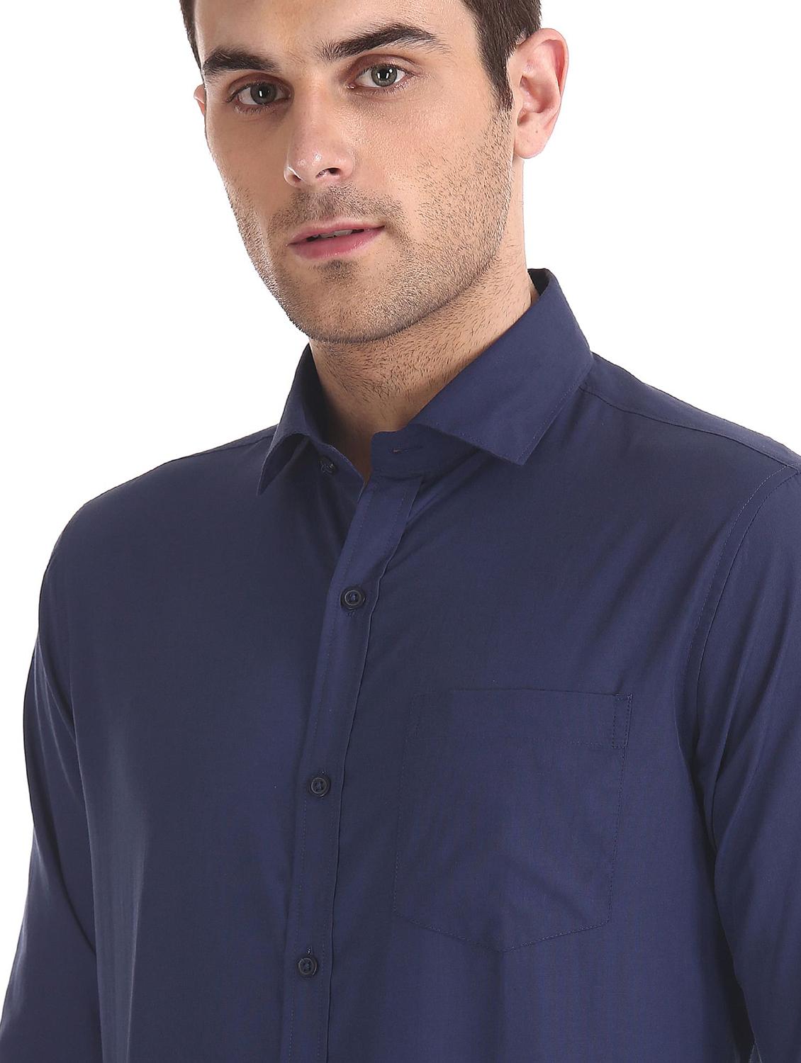 navy-blue solid formal shirt - 18256132 - Standard Image - 4