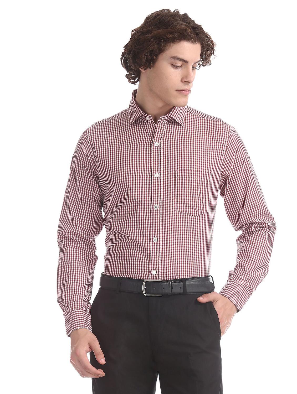 maroon checkered formal shirt - 18256153 - Standard Image - 1